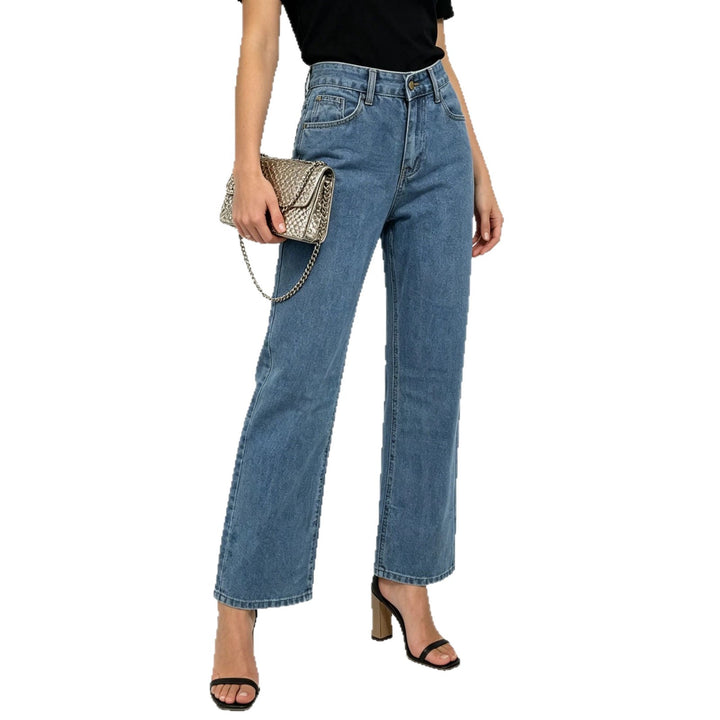 Damen nan hochgeschnittene Straight-Leg-Jeans mit geradem Bein und dezenter Vintage-Waschung Drune