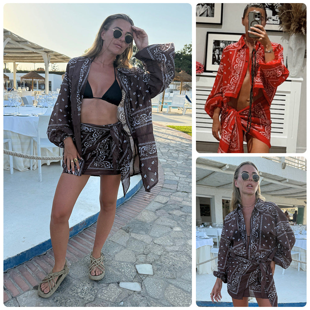 Damen Kimono-Jacke mit eleganter Bandana-Optik und taillierbarem Design Drune