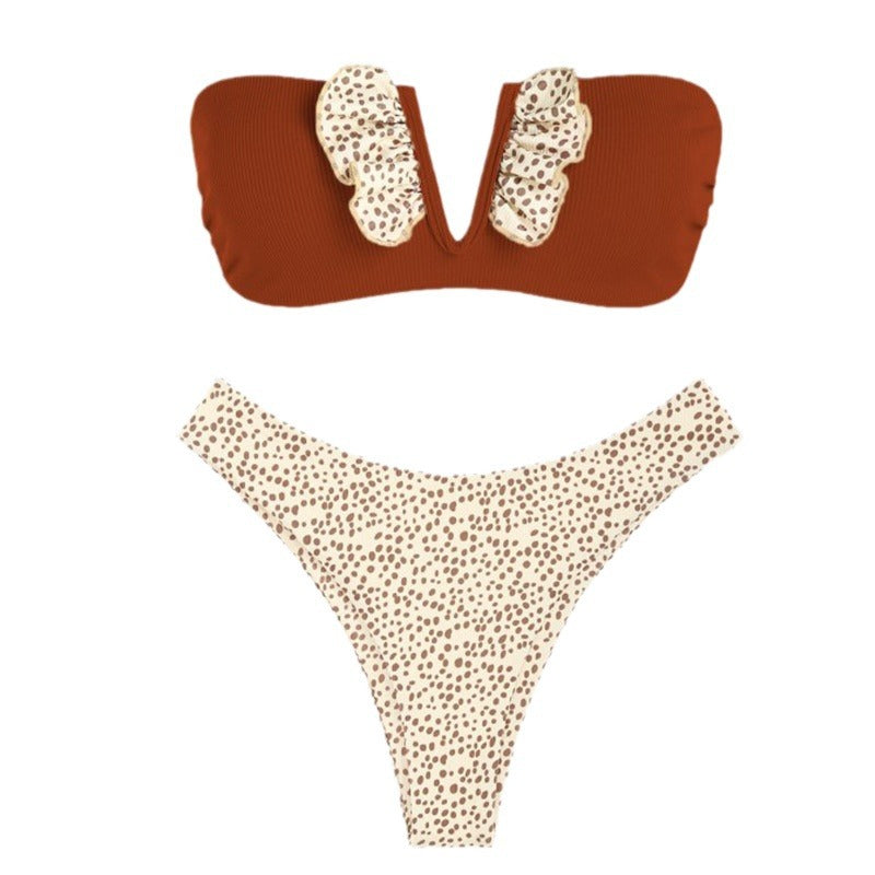 Damen Bandeau Bikini mit Rüschendetails und hohem Beinausschnitt Drune