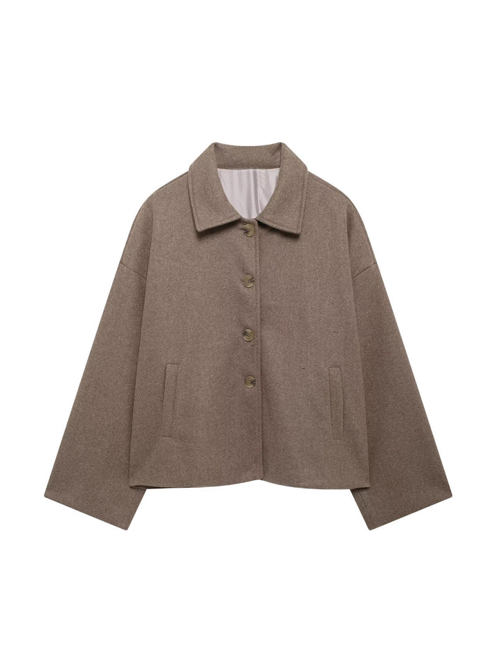 Damen Oversize Wolljacke mit dekorativen Knöpfen Drune