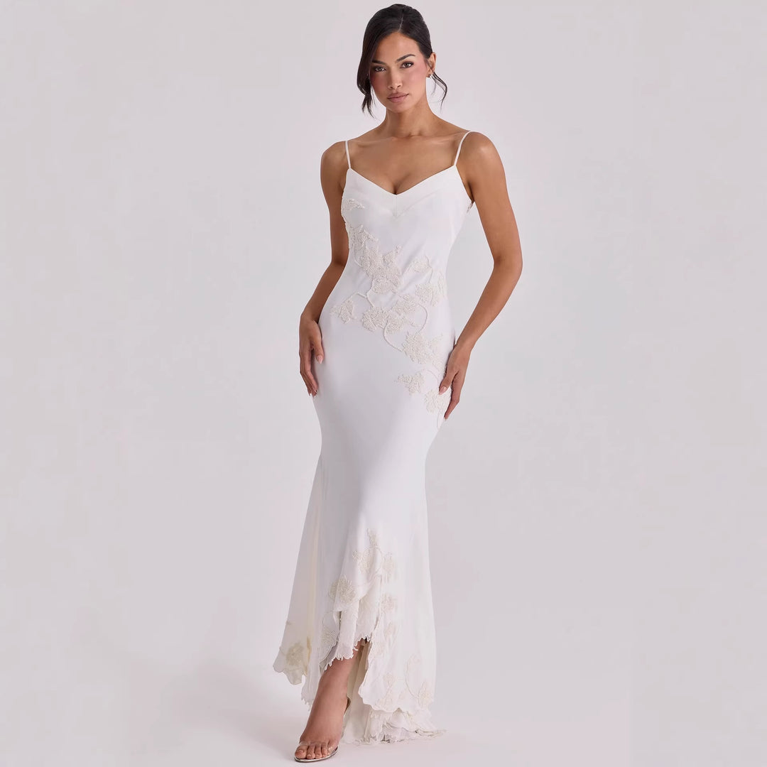Damen Elegantes Abendkleid mit floralem Spitzenbesatz Drune
