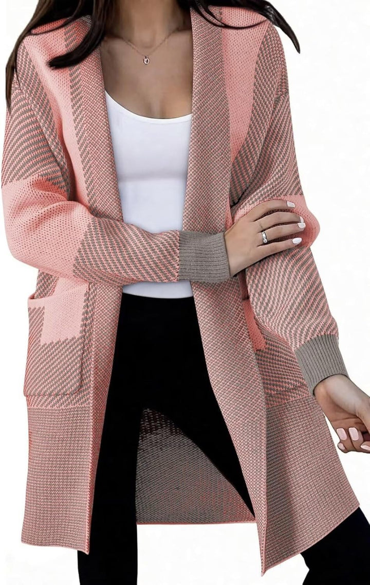 Damen Langer Strickcardigan mit strukturiertem Muster und aufgesetzten Taschen Drune