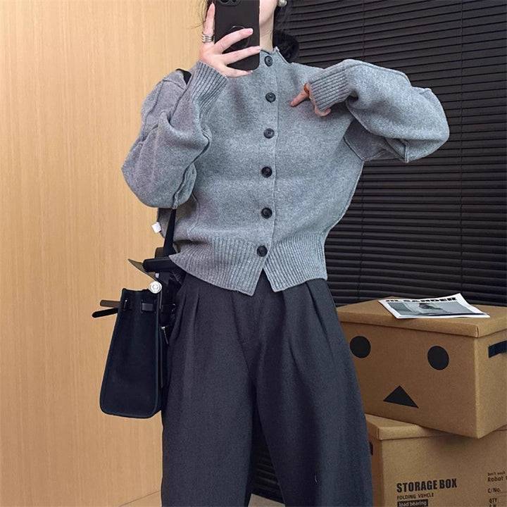 Damen Strickjacke mit stylischem Knopfverschluss und voluminösen Ärmeln Drune
