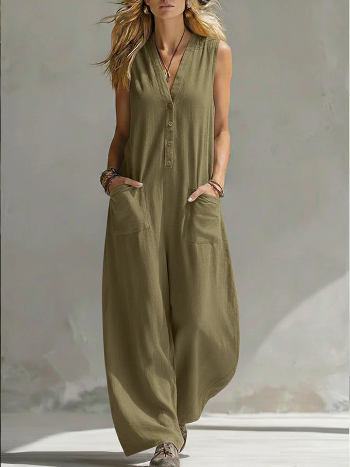 Damen Jumpsuit mit tiefem V-Ausschnitt und praktischen Taschen Drune
