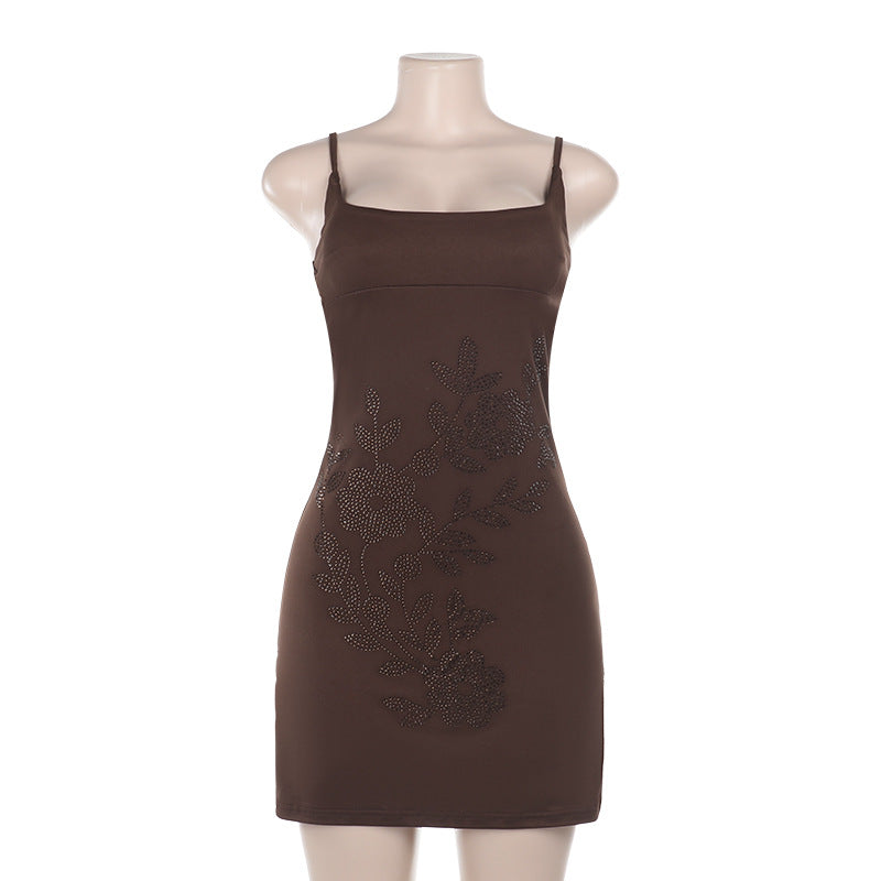 Damen figurbetontes Kleid mit floralem Strassdesign Drune