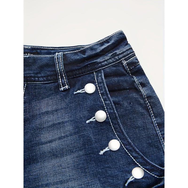 Damen Hochgeschnittene Denim-Shorts mit Knopfdetails Drune