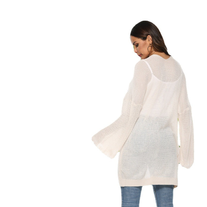 Damen luftiger Strickcardigan mit offenen Seiten und weiten Ärmeln Drune