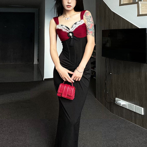 Damen Elegantes Maxikleid mit dekadentem Bustier-Oberteil und verzierten Details Drune