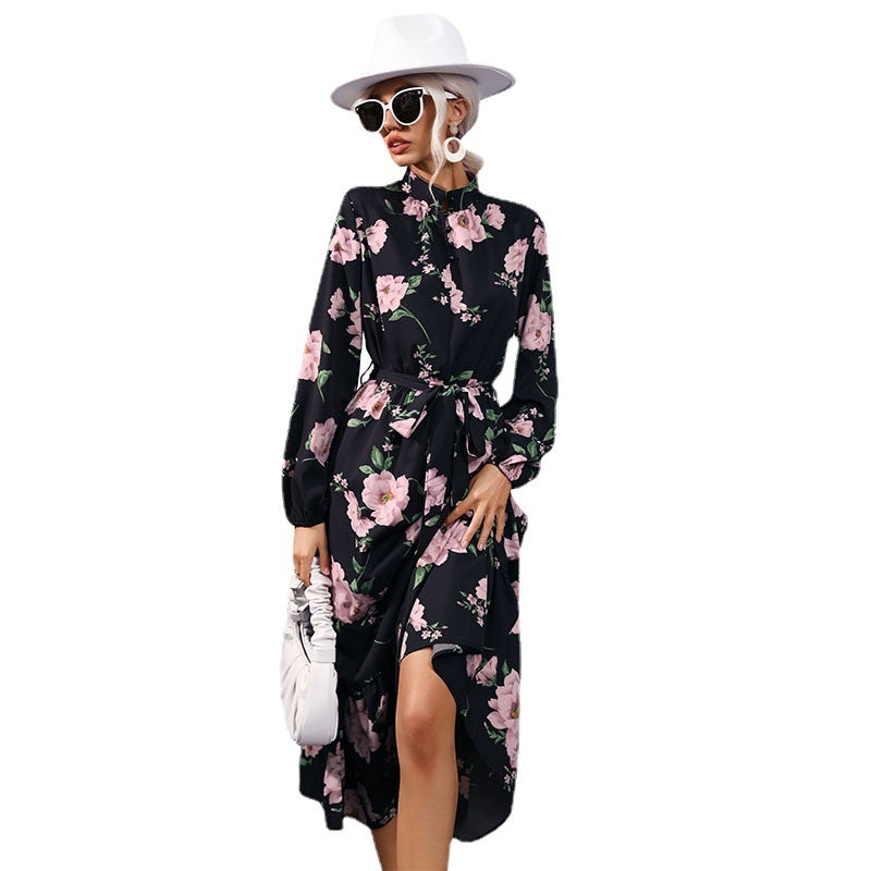 Damen Maxikleid mit floralen Rüschendetails und elegantem Bund Drune