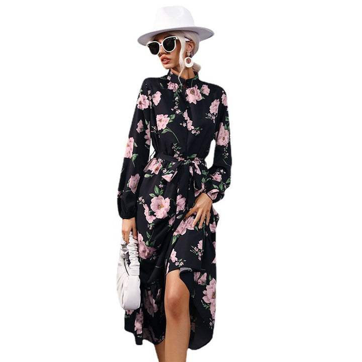 Damen Maxikleid mit floralen Rüschendetails und elegantem Bund Drune