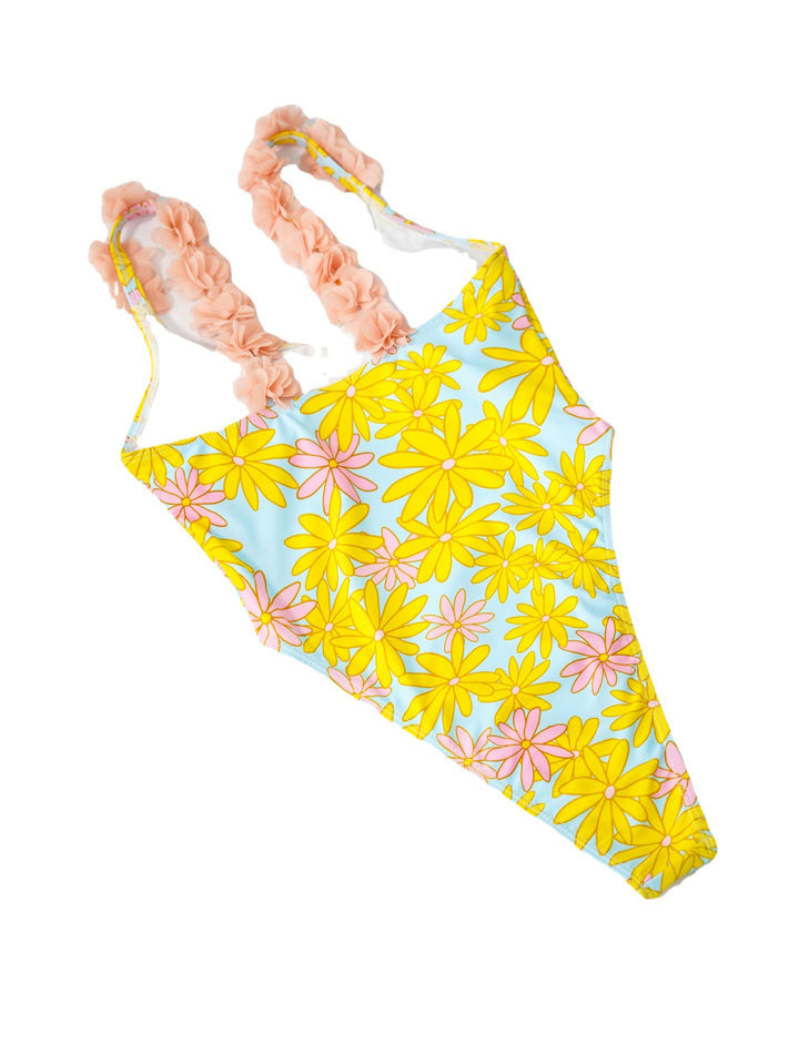 Damen Einteiler Badeanzug mit floralen Rüschendetails Drune
