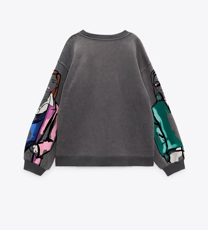 Damen Oversized Sweatshirt mit kreativem Druckdesign und stylischen Details Drune