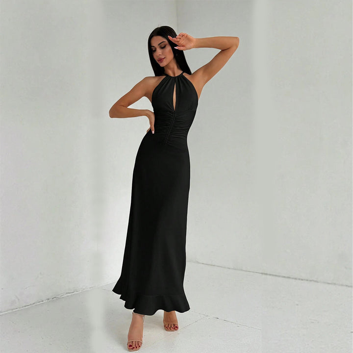Damen Maxikleid mit elegantem Schlüssel-Ausschnitt und fließendem Saum Drune
