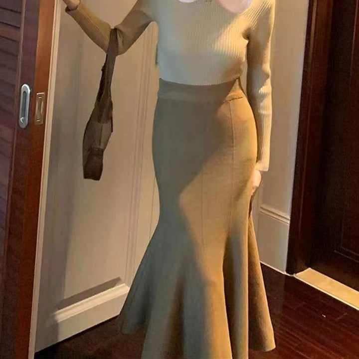 Damen Eleganter ausgestellter Midi-Rock aus feinem Strick Drune