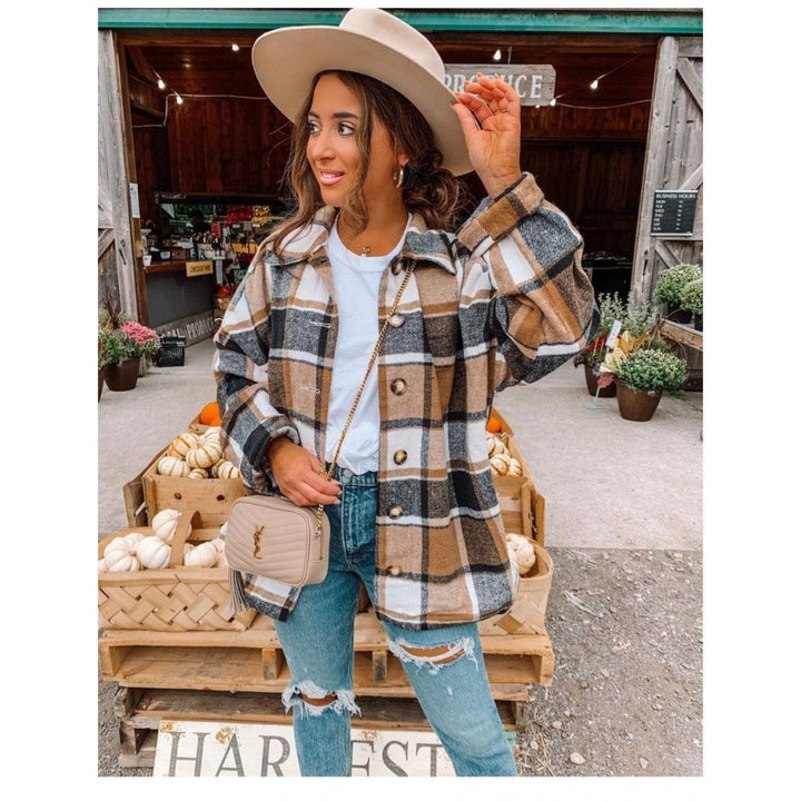 Damen Flanellhemdjacke im modernen Karomuster mit Knopfverschluss Drune