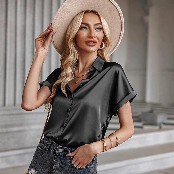 Damen Satin-Bluse mit überschnittenen Schultern Drune