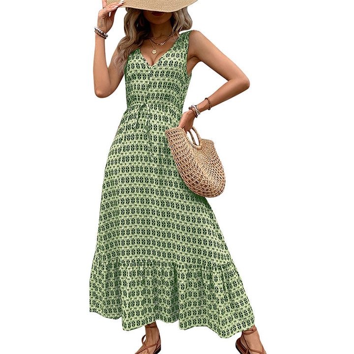 Damen Maxikleid mit raffiniertem V-Ausschnitt und lässigem Bindegürtel Drune
