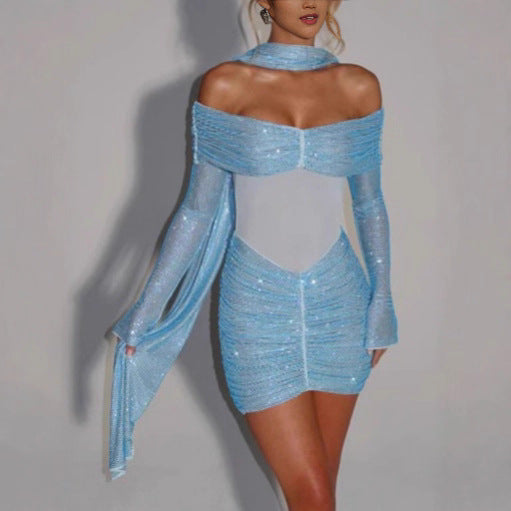 Damen Glamouröses Minikleid mit elegantem Rüschendesign Drune
