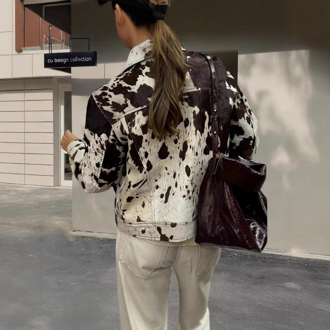 Damen Kunstlederjacke mit auffälligem Tierornament Drune
