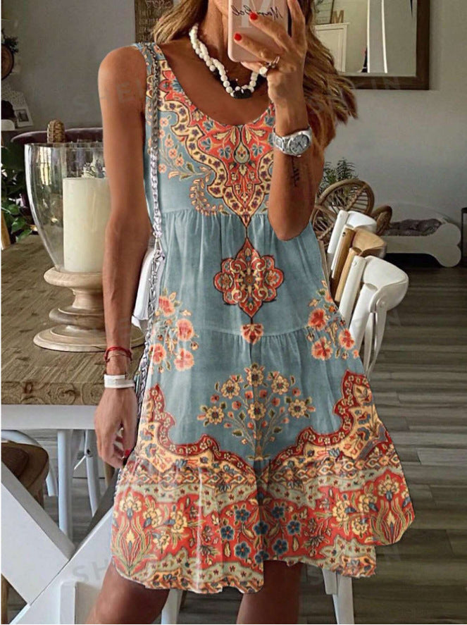 Damen Sommerkleid mit floralem Druck und fließendem Schnitt Drune