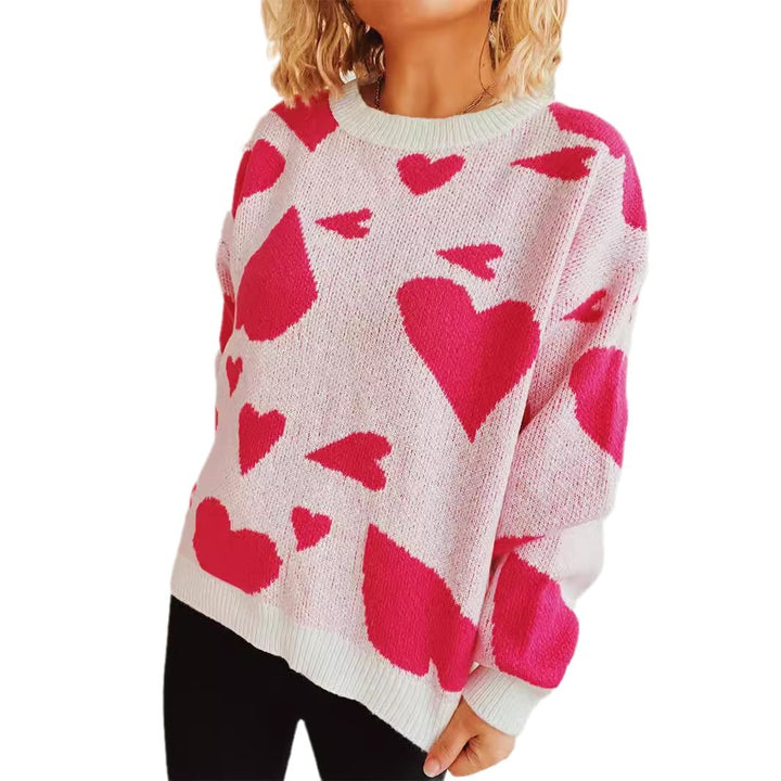 Damen oversized Pullover mit Herzmotiv Drune