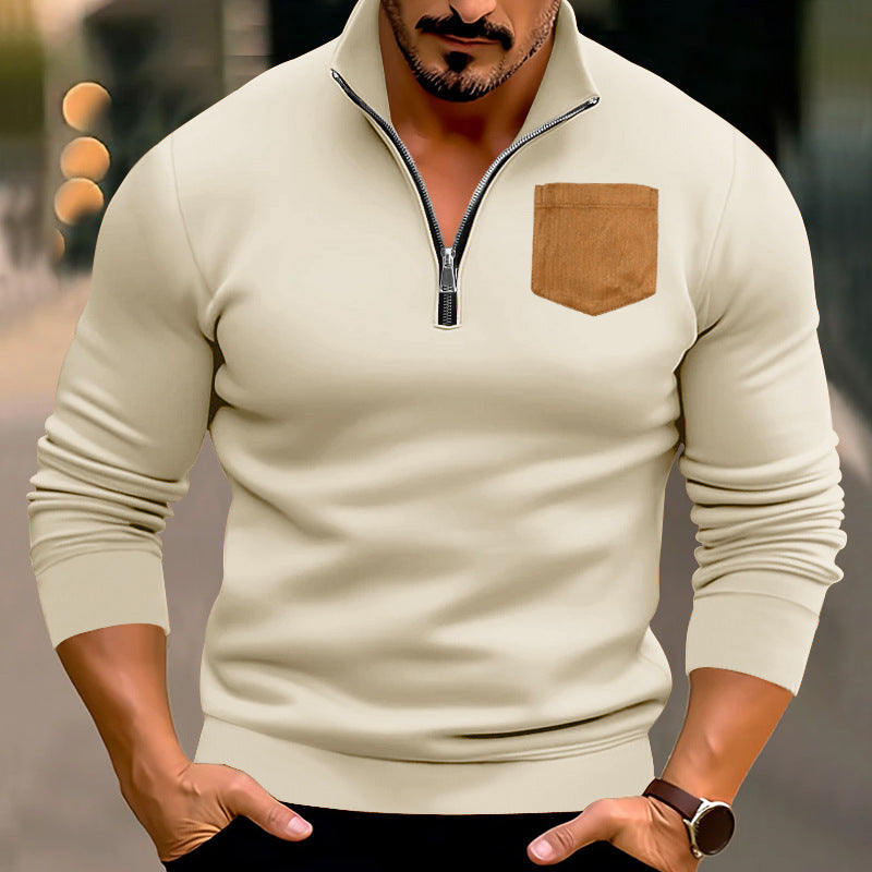 Herren modischer Pullover mit halbem Reißverschluss und kontrastierender Brusttasche Drune