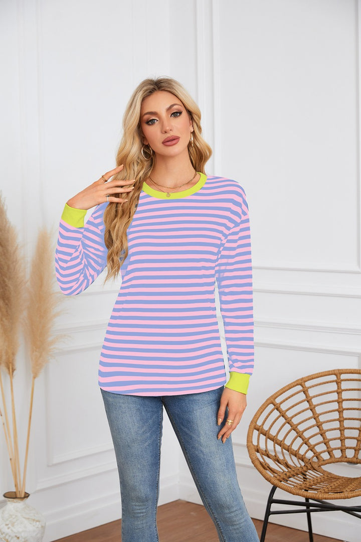 Damen gestreiftes Langarmshirt mit Rundhalsausschnitt Drune