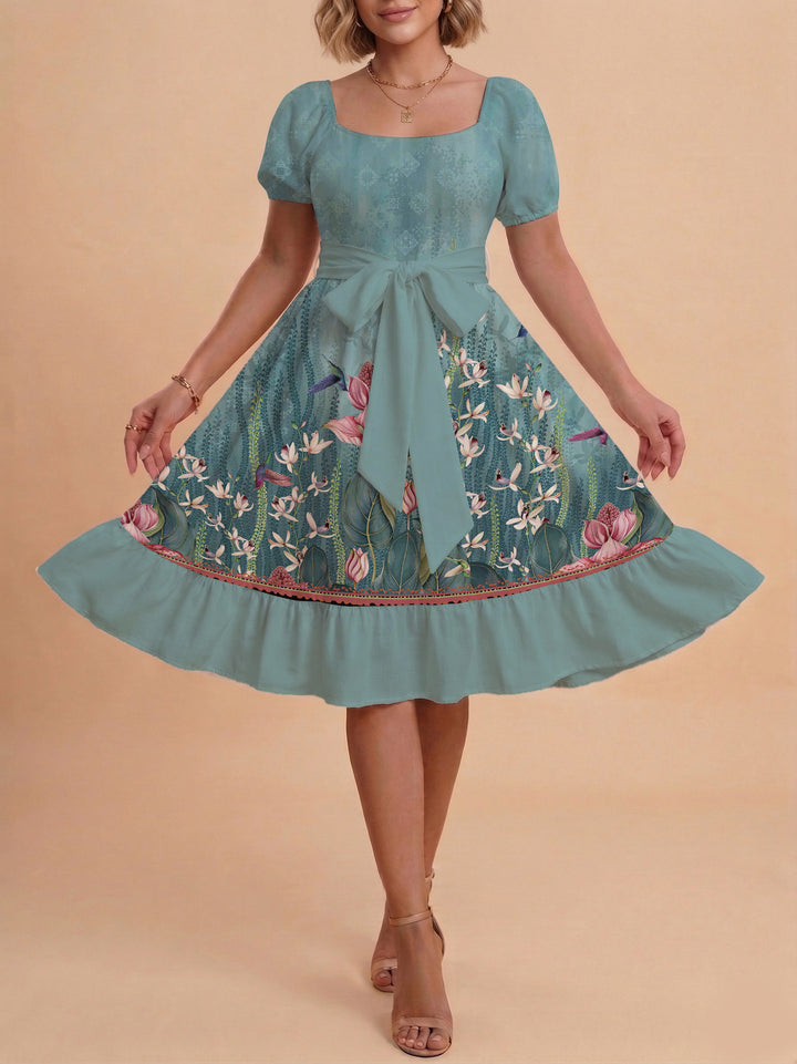 Damen schickes Glitzerkleid mit tailliertem Schnitt und Rüschensaum Drune