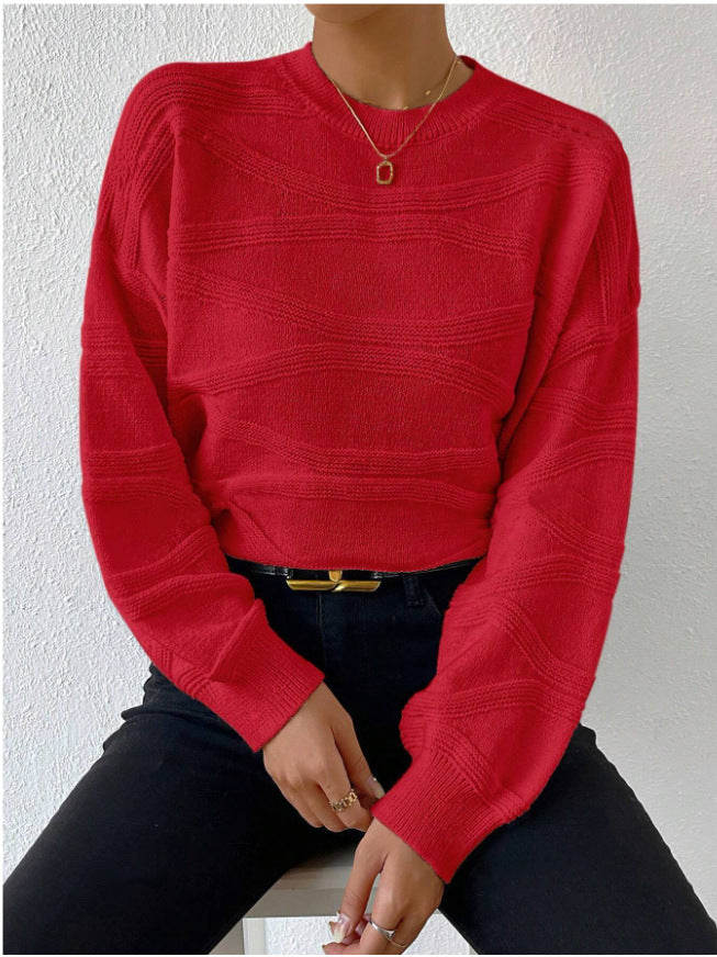 Damen extravagantes Strickoberteil mit modischem Wellenmuster Drune