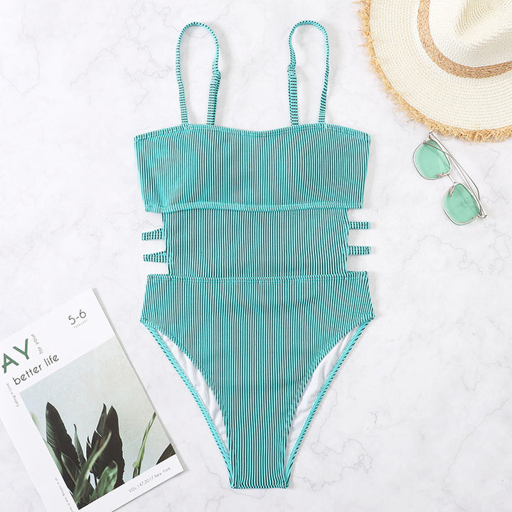 Damen Einteiler Badeanzug mit elegantem Rippendesign und figurschmeichelnder Silhouette Drune