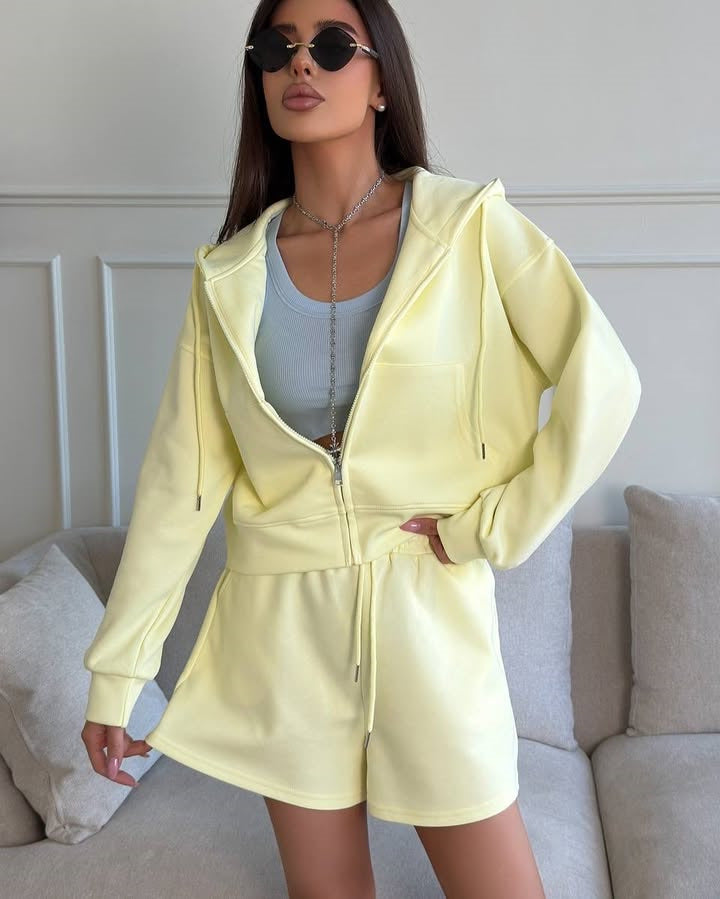 Damen lässiger Hoodie und Shorts Set mit weitem Schnitt und atmungsaktivem Material Drune