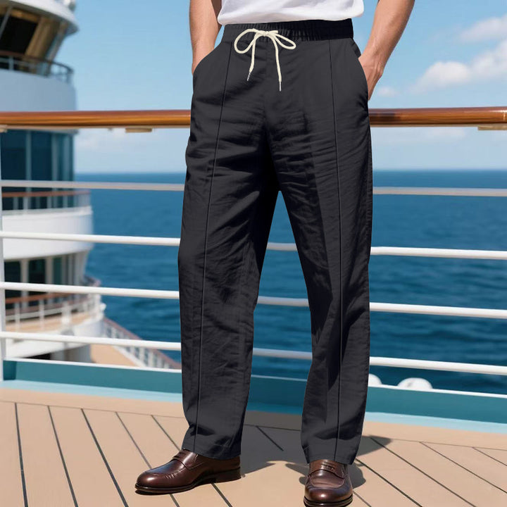 Herren nan Relax-Freizeithose mit elastischem Tunnelzugbund, dekorativer Bügelfalte und seitlichen Eingrifftaschen Drune