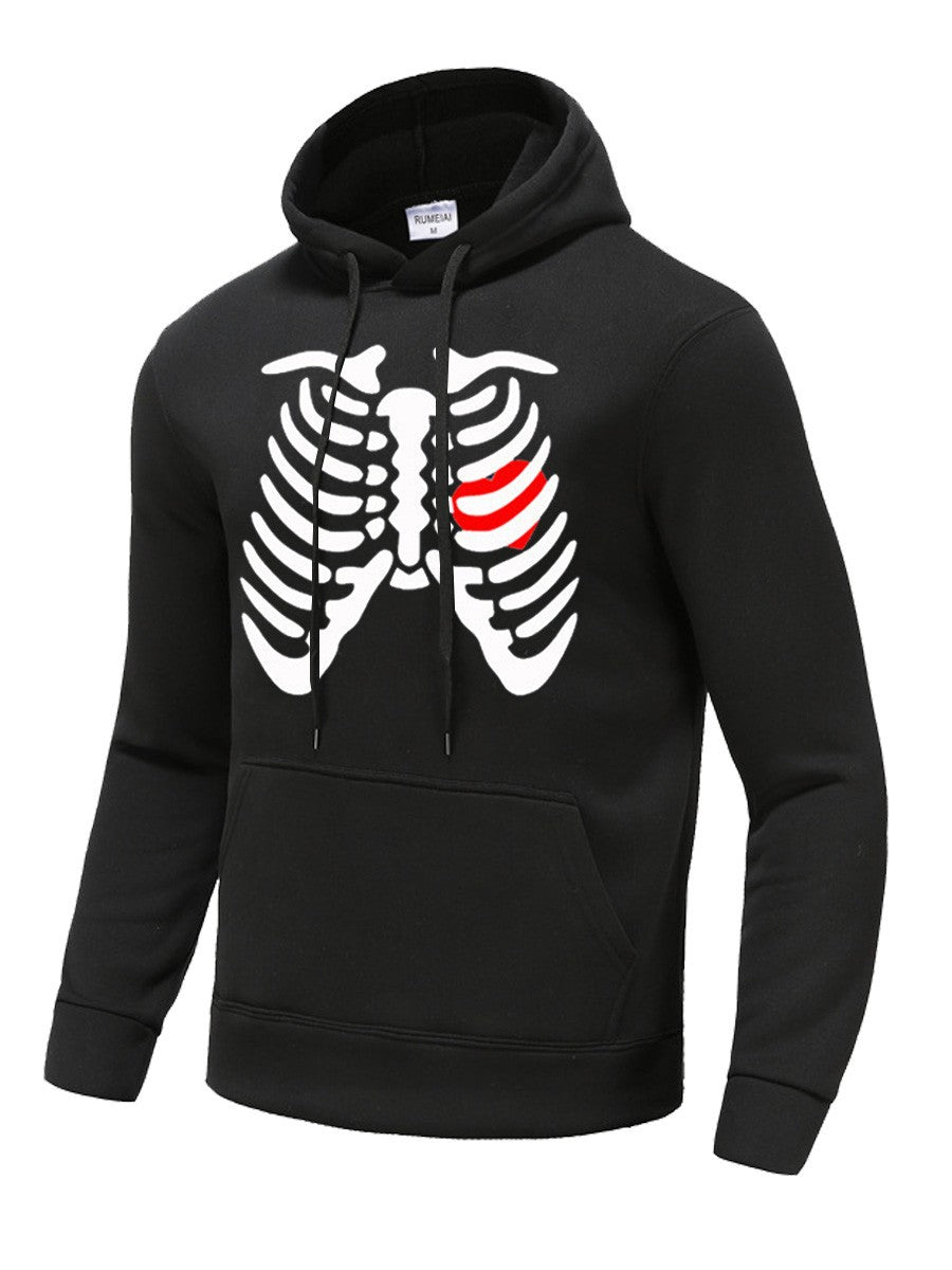 Herren Hoodie mit kreativem Skelett-Druck Drune