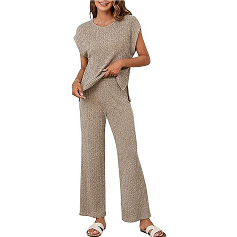 Damen Bequemes Strick-Loungewear-Set mit weiten Ärmeln und lockerer Passform Drune
