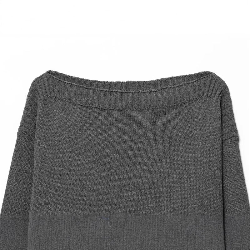 Damen lockerer Strickpullover mit überschnittenen Schultern und breitem Bündchen Drune