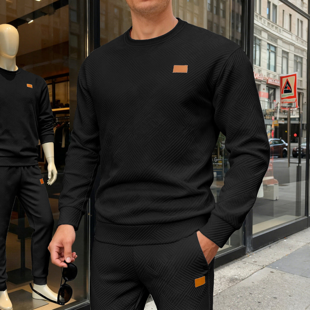 Herren nan strukturierter Baumwollstrickpullover mit Rautenstruktur, Rundhalsausschnitt und elastischen Bündchen Drune