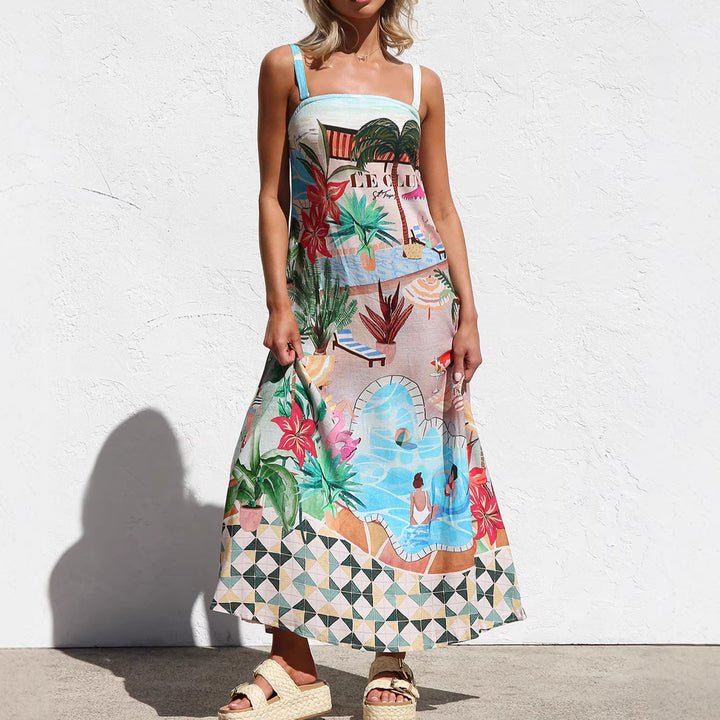 Damen Sommerliches Maxikleid mit buntem Print und luftiger Passform Drune