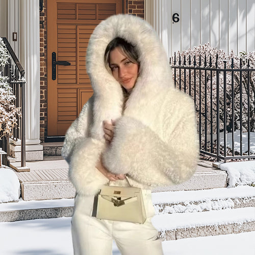 Damen luxuriöse Kunstpelzjacke mit voluminösen Ärmeln Drune