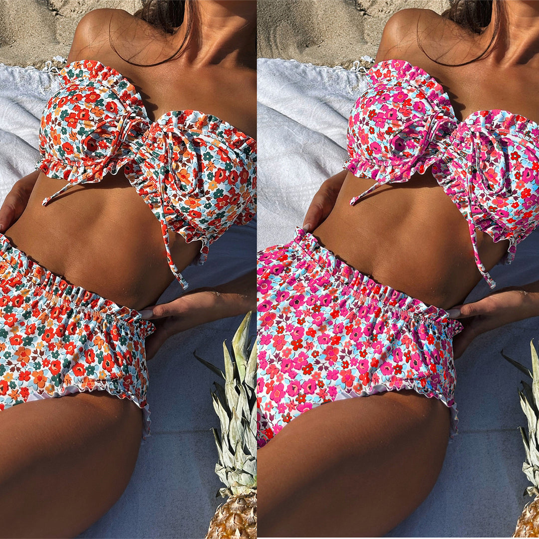 Damen Bandeau-Bikini mit verspielten Rüschendetails Drune