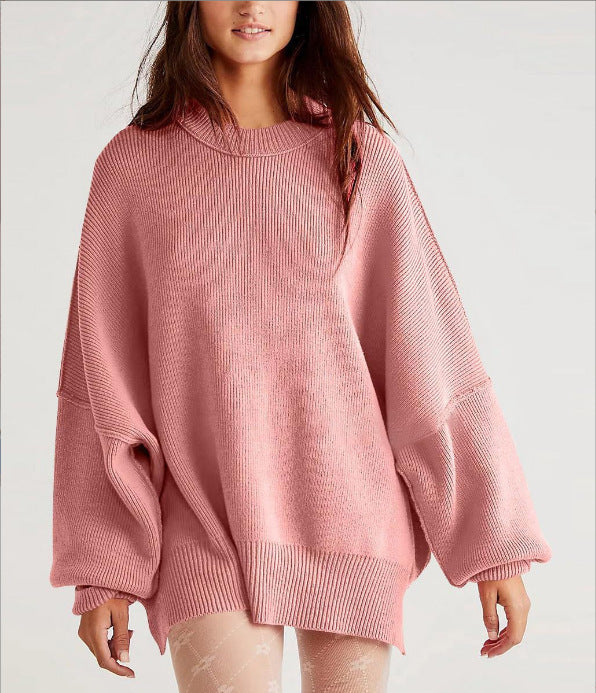 Damen Oversized Strickpullover mit breiten Ärmeln und strukturierter Oberfläche Drune