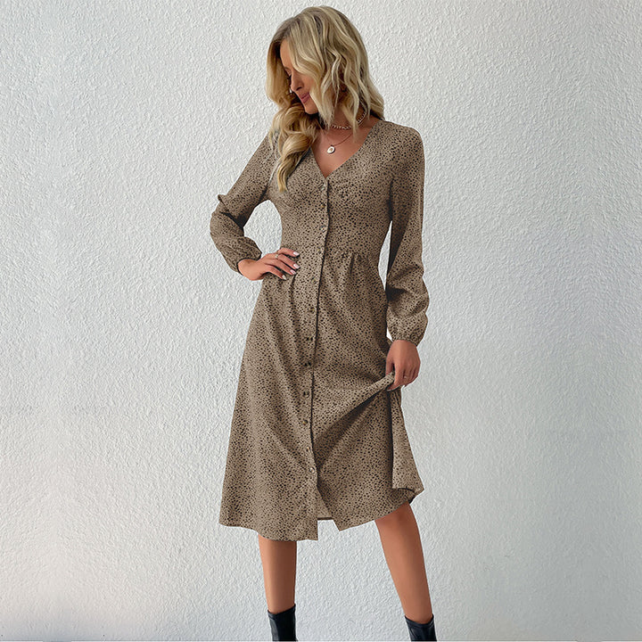 Damen Knielanges Hemdblusenkleid mit Knopfverschluss und zeitlosem Muster Drune
