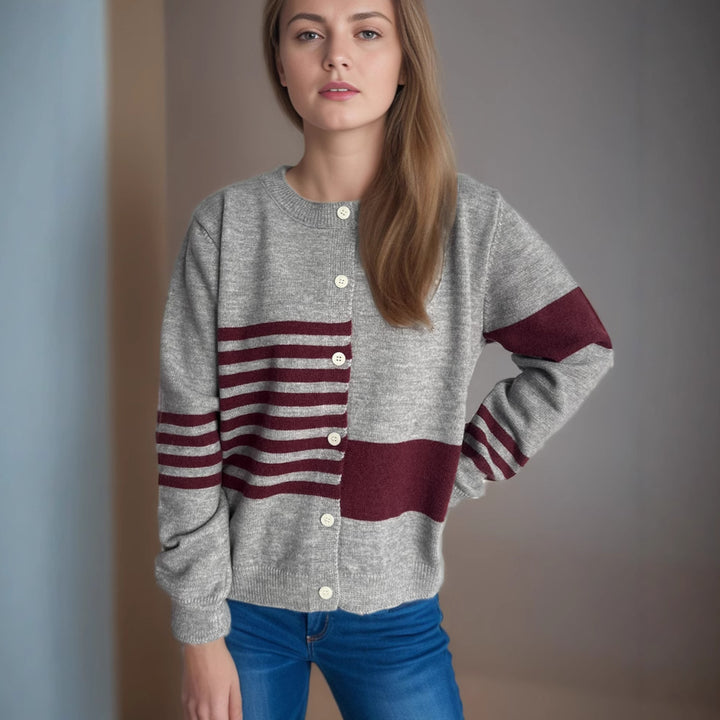 Damen Strickjacke mit modernen Streifenmustern und Knopfverschluss Drune