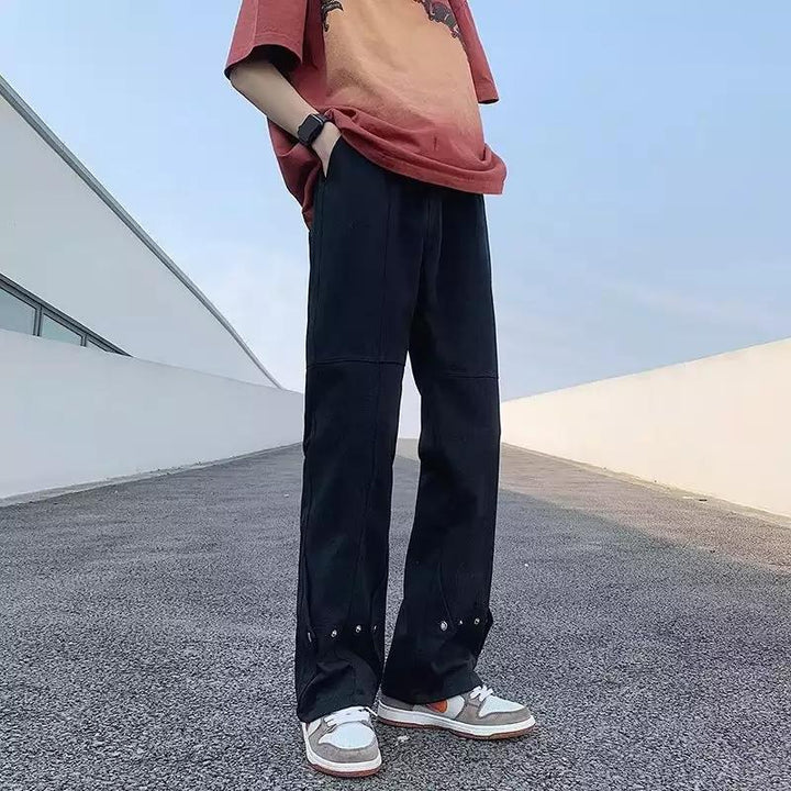 Herren lässige Double-Layer-Hose mit praktischen Druckknöpfen und weitem Bein Drune