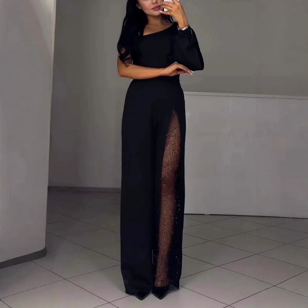 Damen eleganter Jumpsuit mit aufregenden Transparenz-Details Drune