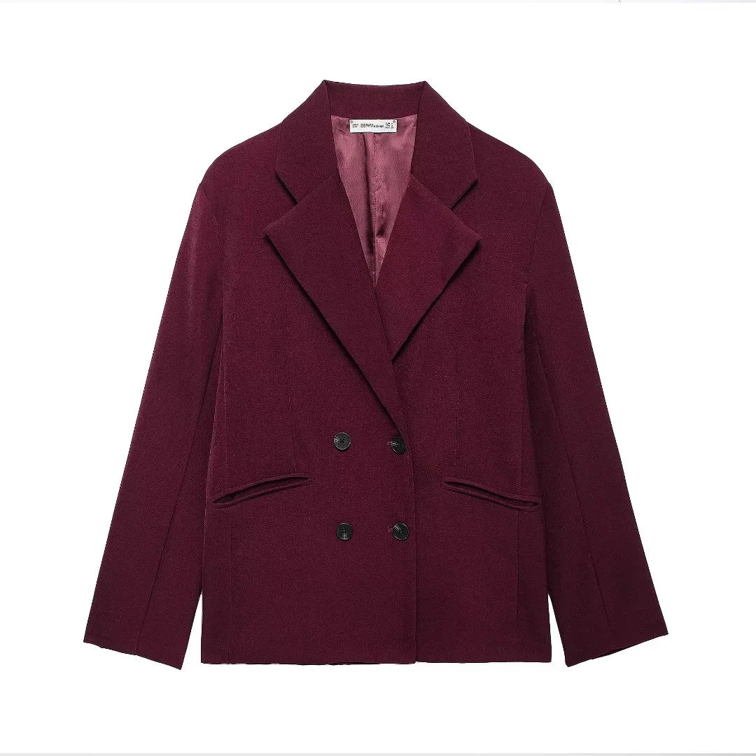 Damen elegante Doppelreiher Blazerjacke Drune