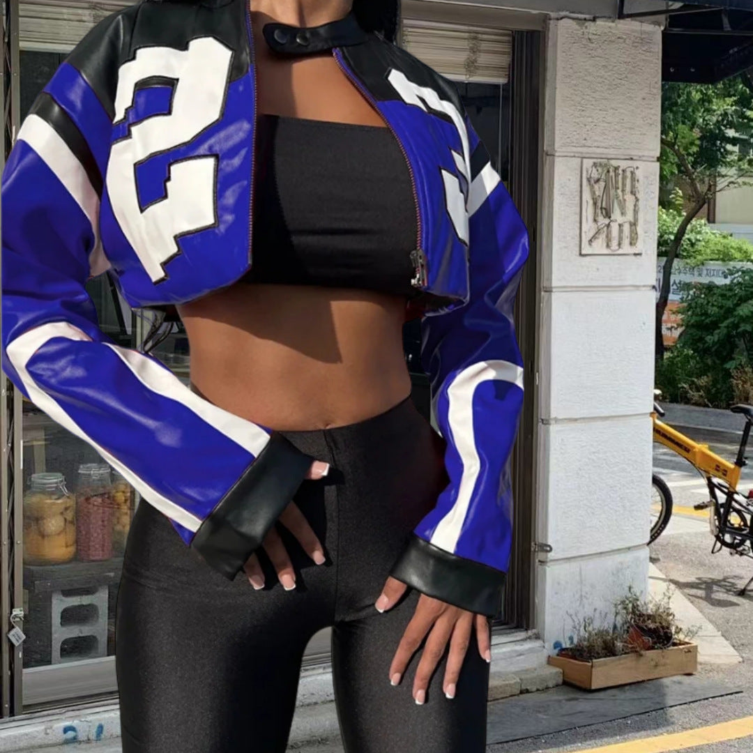 Damen cropped Kunstlederjacke im auffälligen Design Drune