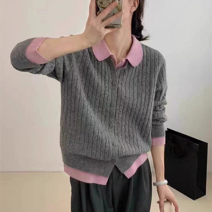Damen gemütlicher Strickpullover mit modischem Knopfdesign und Rippenstruktur Drune