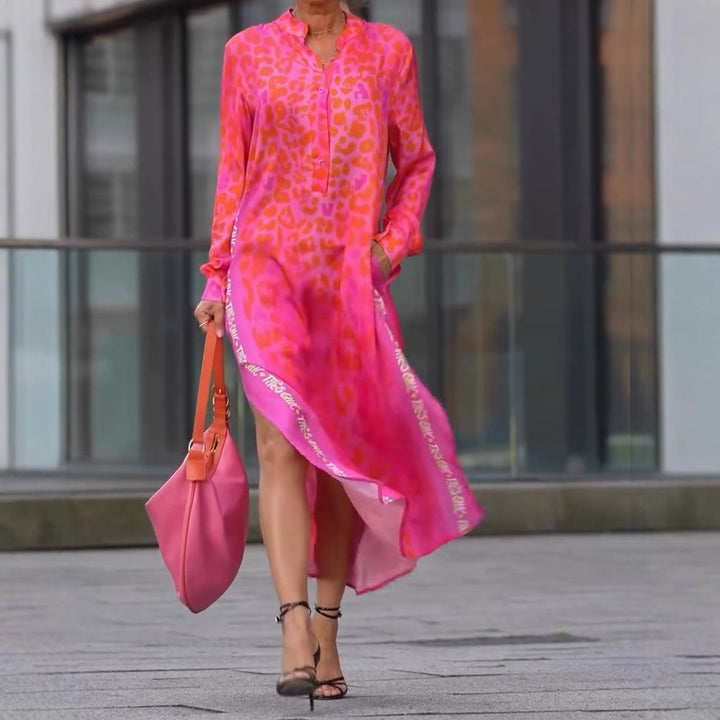 Damen Maxikleid mit lässiger Knopfleiste und animalischen Mustern Drune