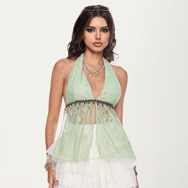 Damen verführerisches Spitzen-Haltertop mit raffinierten Beaded-Details Drune