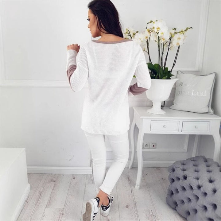 Damen Modischer Strickpullover mit geometrischem Design und voluminösen Ärmeln Drune